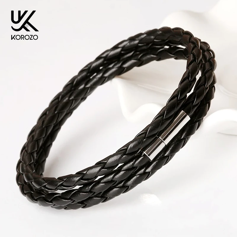 Ретро плетеные многослойные кожаные браслеты для мужчин Панк черные модные