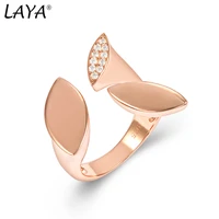 laya 925 sterling silver new idea simple leaf design adjustable clear cubic zirconia ring for women luxury jewelry 2021 trend