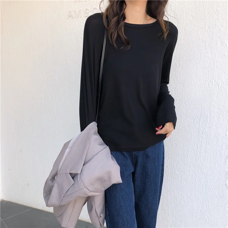 

2021 new fashion T-shirt Womens solid color casual round neck cotton
