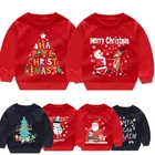 Зимняя одежда для мальчиков, Рождественская футболка с длинным рукавом, красная нижняя рубашка с принтом Санта-Клауса, снеговика, Детские теплые костюмы для девочек