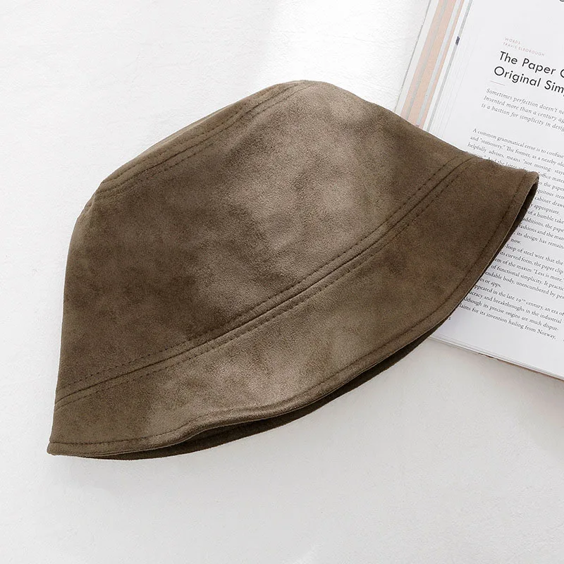 

Suede Fisherman Hat Women Autumn And Winter Show Face Small Solid Color Bucket Hat Korean Style Tide Wild Basin Japanese Hat