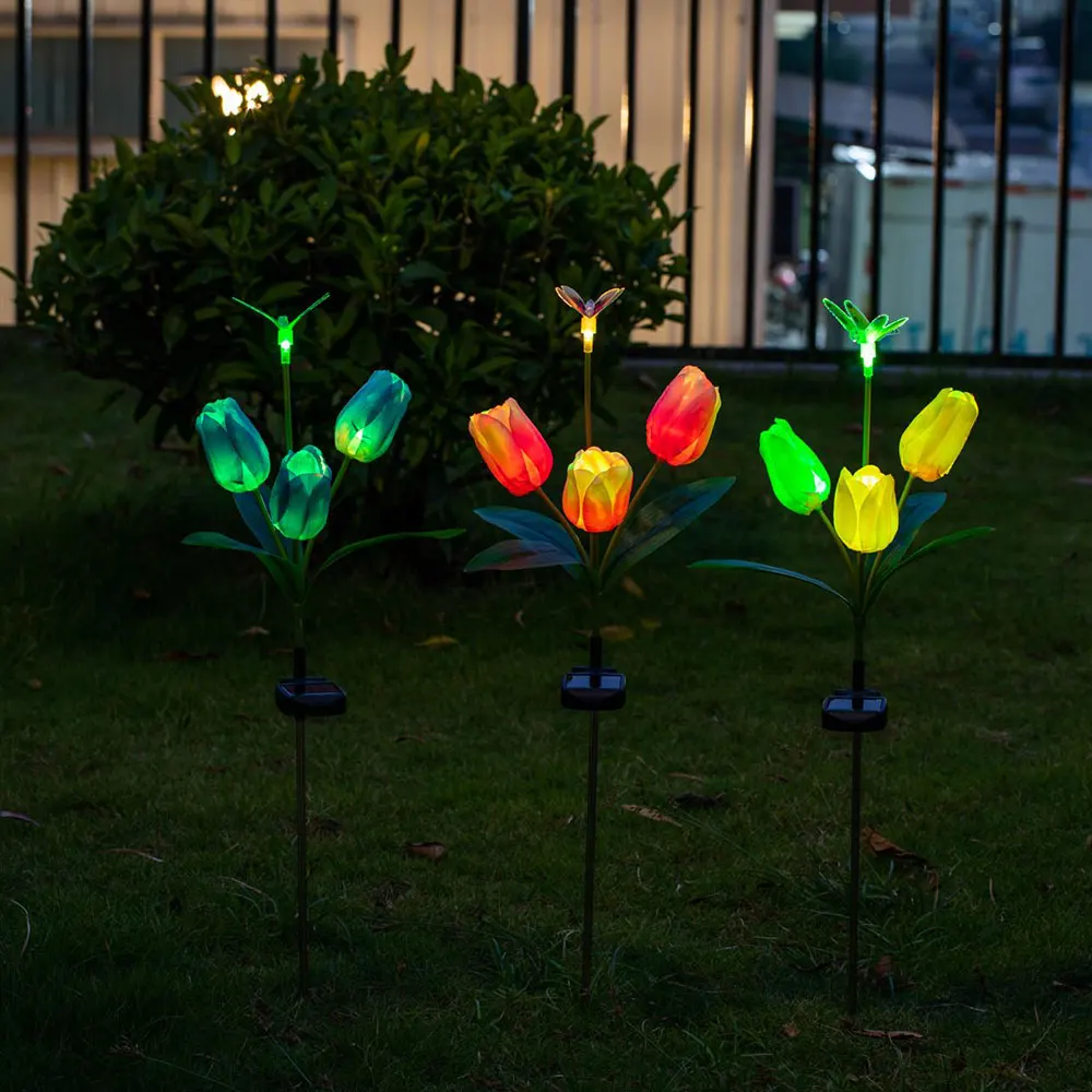 

Solar Garden Stake Light 4 LEDs Tulip Flower Ground Light Solar Lawn Lamp for Garden