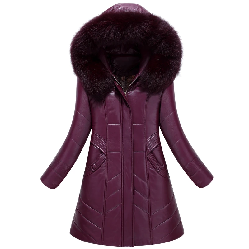 

Парки, кожаная куртка, PU меховой воротник с капюшоном плюс Размер 6XL 7XL 8XL, Толстая теплая зимняя куртка для женщин среднего возраста