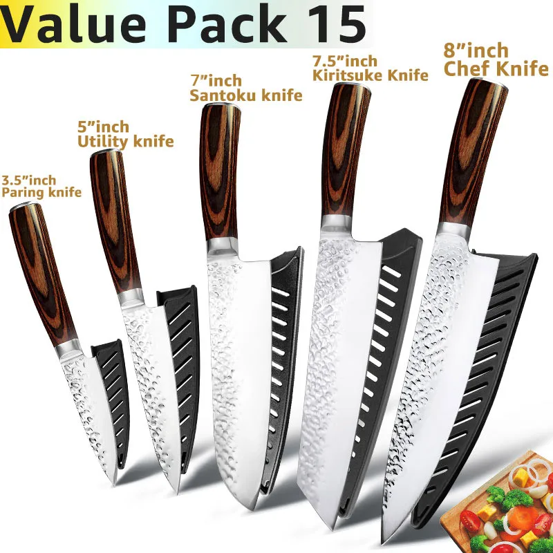 Value pack 15 Кухонный нож, 8 дюймов, профессиональные японские поварские ножи 7CR17 440C, высокоуглеродистая Нержавеющая сталь, нож для мяса, нож сантоку - Цвет: Value pack 15