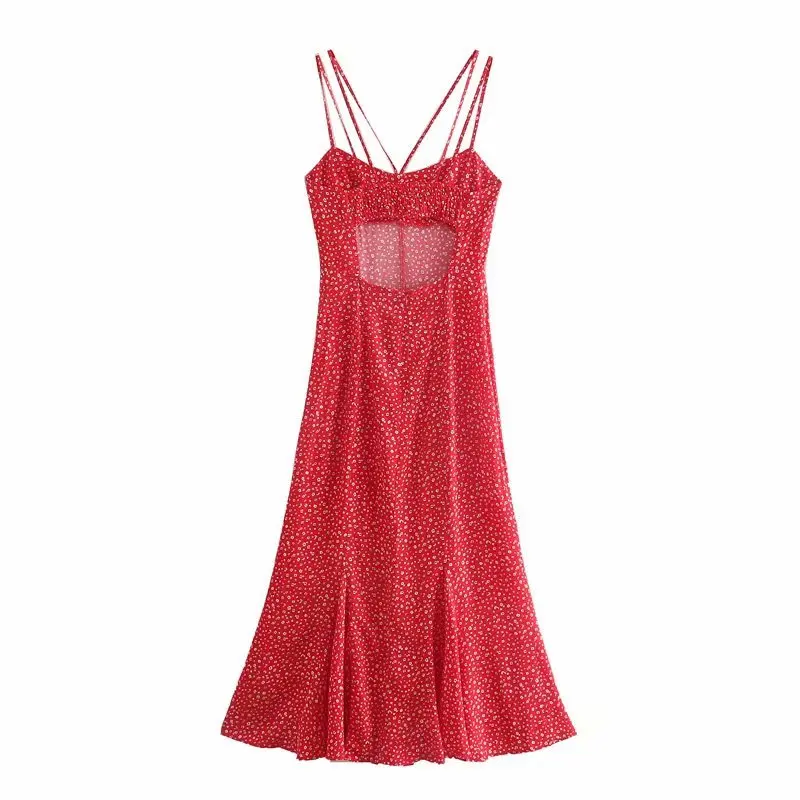 

2021 ZA summer new women's fashion elegant backless flower printed suspender dress RA 1971151 1971/151