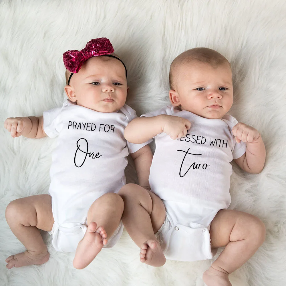 

Twin Onesies Prayed for One Blessed with Two Onesie Body Suit Twins Boys Girls Bodysuits Newborn Playsuit Casual Jumpsuit