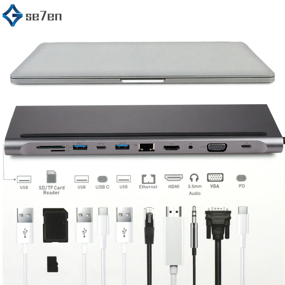 USB-C концентратор type C концентратор USB 3,0 Thunderbolt HDMI VGA 3,5 мм аудио RJ45 адаптер для MacBook Pro samsung Galaxy S9 USB C концентратор