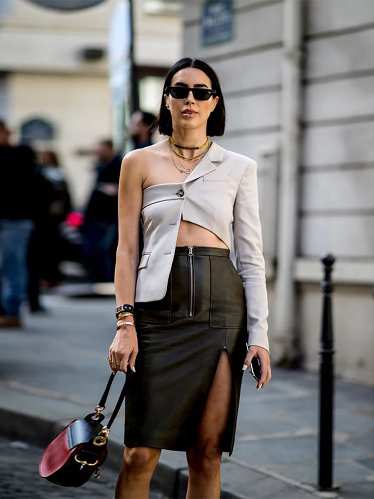 

2019 new Autumn Winter woman lapel long sleeve Irregular cut hollow out jacket with personality woman coat fashion tide