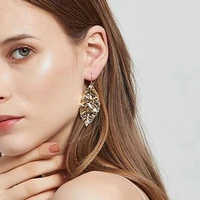 leaf dangle drop earrings hammered glitter 18k gold plated statement earrings for women