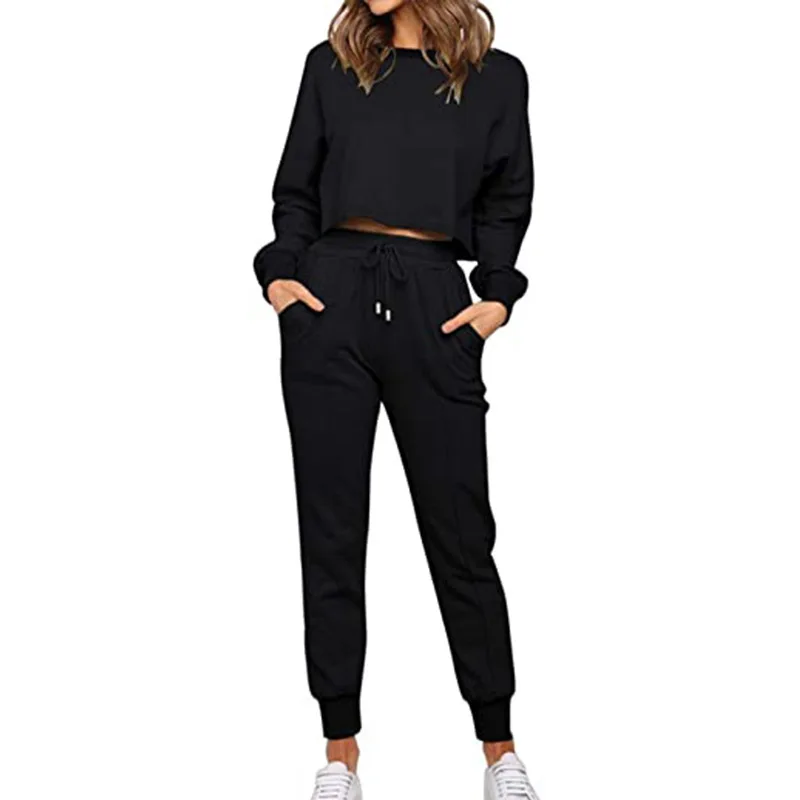 

Casual Fashion Simple Solid color Long-sleeved Trousers Two-piece Sports And Leisure Suit 2021 Autumn Winter Women's suit