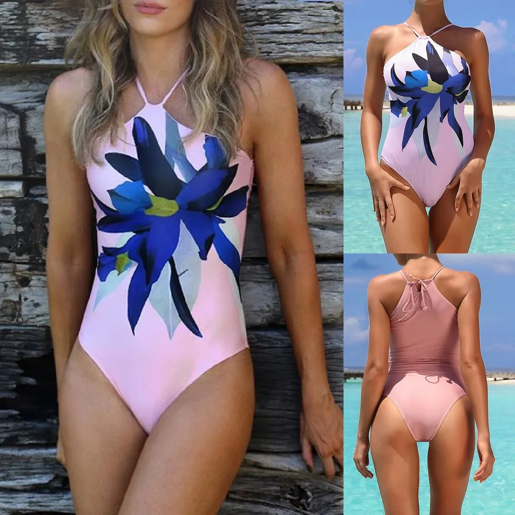 Сексуальный женский купальник SAGACE цельный бикини с цветочным принтом пляжная