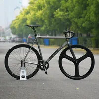 FIXED GEAR BIKE 48cm 52cm 55cm 60cm Single Speed Bike Track Bicycle Aluminum Alloy Frame with Carbon Fiber Fork 3 Spoke WHEEL