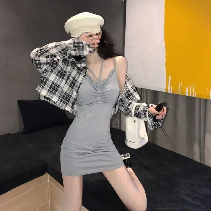 

2021 Sexy fashion Summer Sleeveless Straps Dress Women Bodycon Dresses Low Chest Bag Hip Backless v Neck Party Dress MiniDress