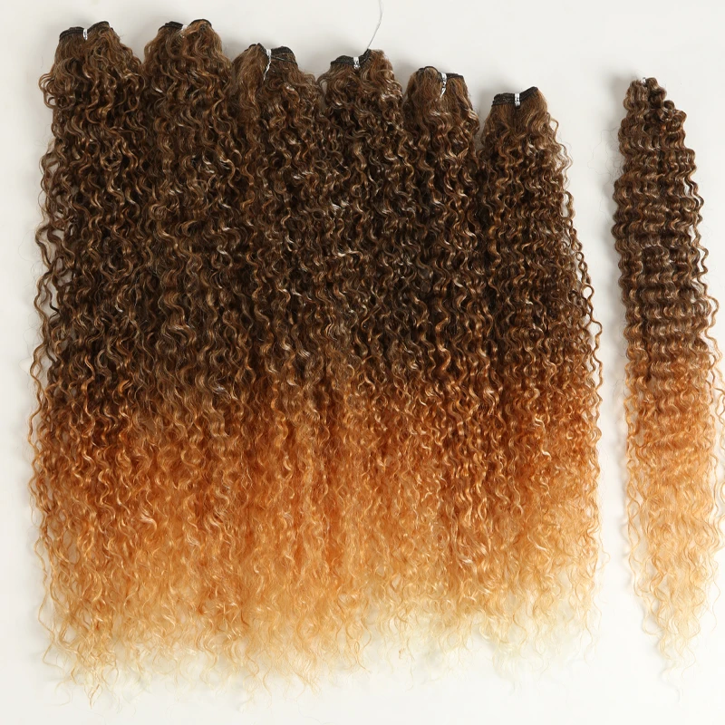 

Afro Kinky Curly Weave Hair Bundles 7pcs/pack Ombre Black Brown 22-26 inch Synthetic Hair Bundle Curly Cosplay Hair Classic Plus