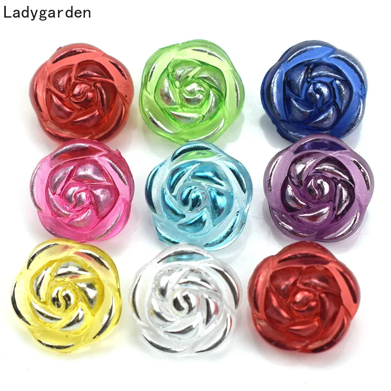 200 шт. 13 мм пуговицы из смолы с цветком розы стразы плоской задней частью для
