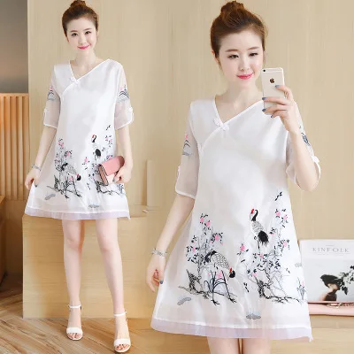 qipao vestido Ретро китайское платье cheongsam традиционная вышивка павлин платье до колен китайское платье qipao qi pao