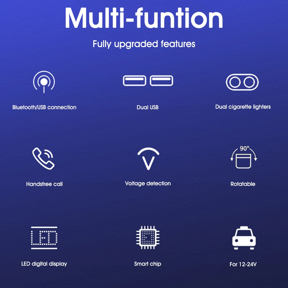 

Cigarette Lighter Splitter 90W 12V/24V Bluetooth USB Car Charger, 2 Sockets with LED Voltage Display