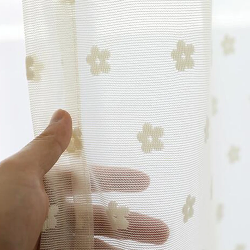 

Beige Korean Mesh Flowers Lace Gauze Window Screens Curtains For Living Room Warp Knitting Embroidery Tulle for Bedroom