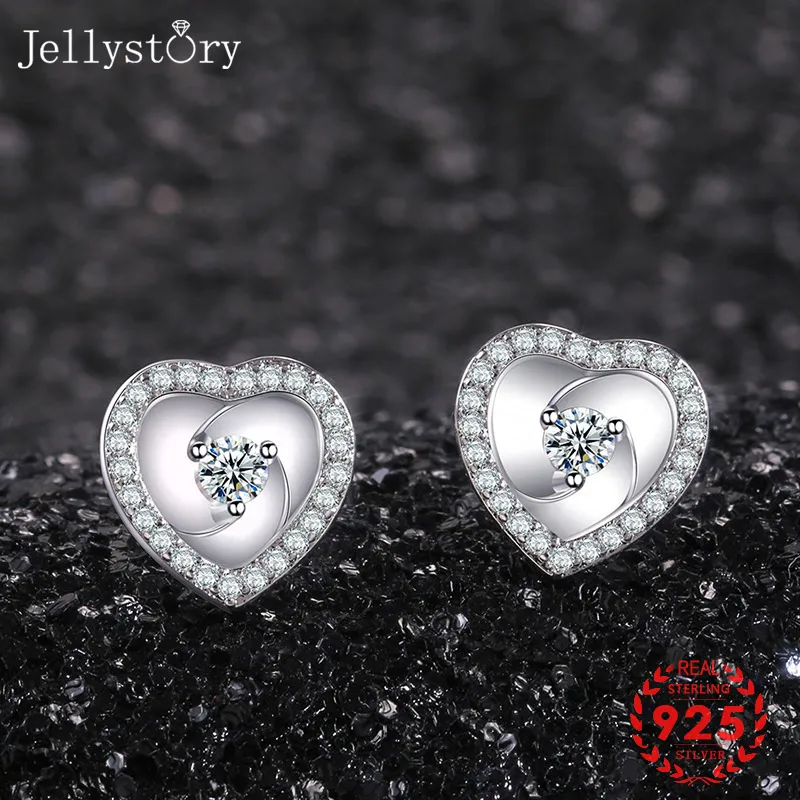 Женские серьги гвоздики из серебра 925 пробы в форме сердца|Серьги-гвоздики| |