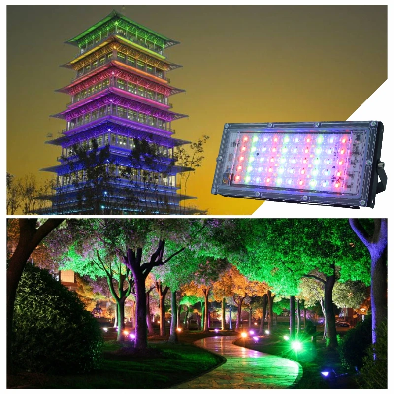 50 Вт светодиодный RGB прожектор светильник лампа AC 220V 230V 240V напольный светильник IP65 Водонепроницаемый отражатель Светодиодный точечный светильник с пультом дистанционного управления Управление