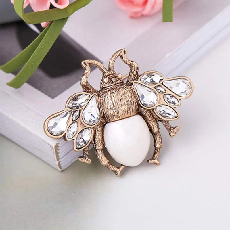Пчелы жемчужные стразы брошь под старину с золотистым Броши насекомыми Pin Fly