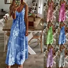 Платье женское с цветочным принтом, пикантный облегающий Длинный Элегантный пляжный сарафан в стиле бохо на бретелях-спагетти, без рукавов, с V-образным вырезом, туника, 5Xl, на лето
