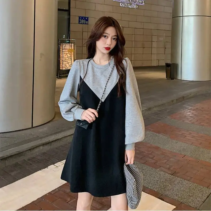 

CGC 2021 Casual Korean Style Woman Dress Slim Long Sleeve Autumn Mini Dress Female French Vintage Elegant O-Neck Vestidos