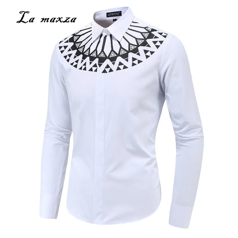 

Print Shirt Causal Mens Shirt Regualr Fit Fashion Long Sleeves Spring for 2020 White Shirt