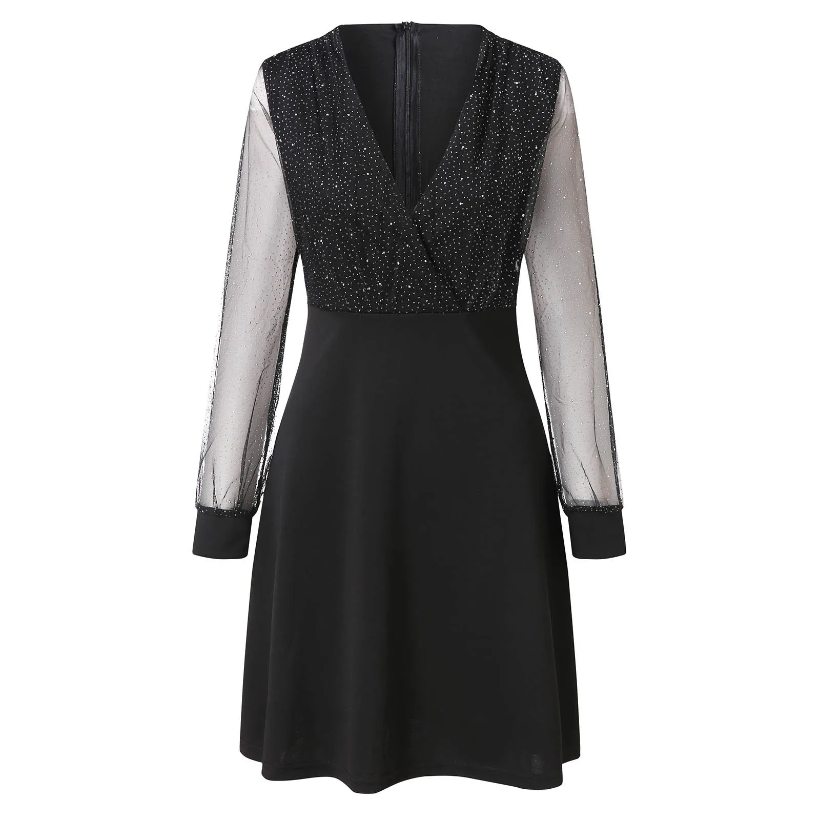 

Women's Solid Color Sequins Long Sleeve A-Line Party Dress Sleeve Party Mini Dress Fashion Tight Dress