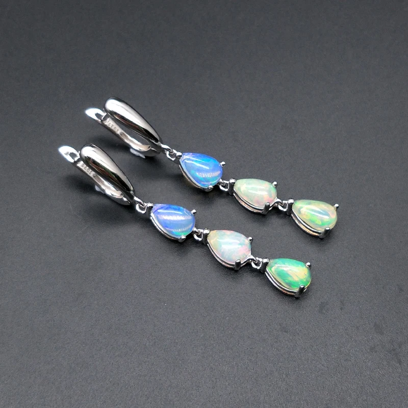 Женские длинные серьги из серебра 925 пробы с опалом|Серьги-подвески| |