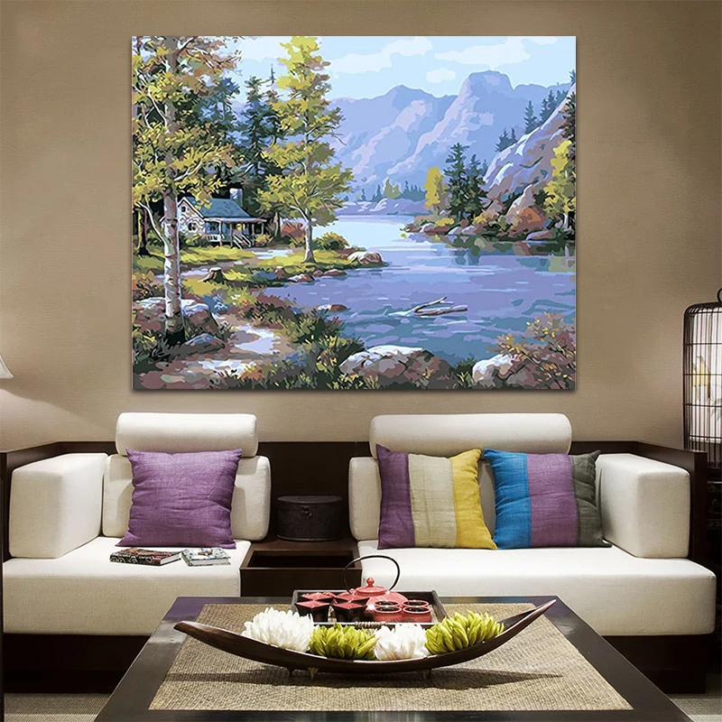 Diy Краска нарисованная цифровыми картинками масляная краска замок пик зеленая