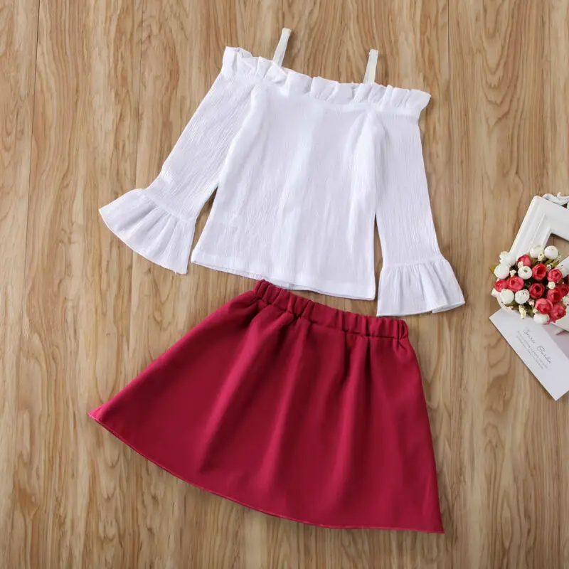 Топ на бретельках с открытыми плечами юбка оборками костюм для новорожденных