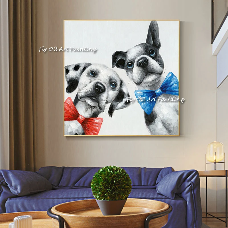 

The Hot Sales 100% Handmade Animal Oil Painting Dog Dalmatian Wall Pictures for Home Decoration Funny Graph Frameless Drawing