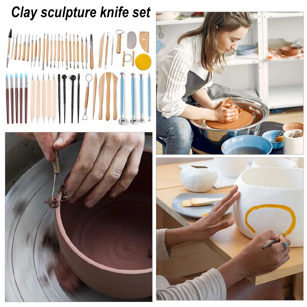 

54PCS Ceramic Clay Tools Set Polymer Clay Tools Pottery Tools Set Wooden Pottery Sculpting Clay Cleaning Tool Set