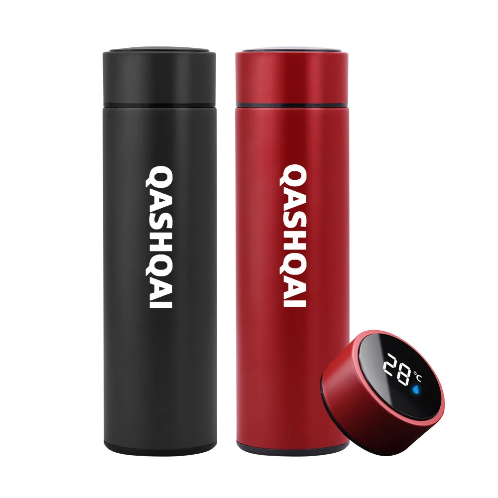 

Car logo Mug Laser engraving Temperature Display Insulated Cup Stainless Steel Thermos Flask For Nissan Qashqai 2018 2019 2017