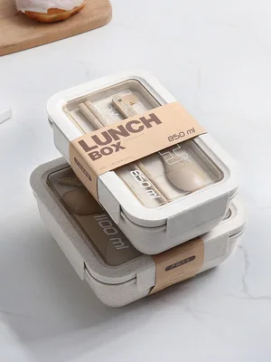 

Ланч-бокс большой емкости 1100 мл, бэнто-боксы из пшеничной соломы в японском стиле, портативная посуда для микроволновой печи, контейнер для ...