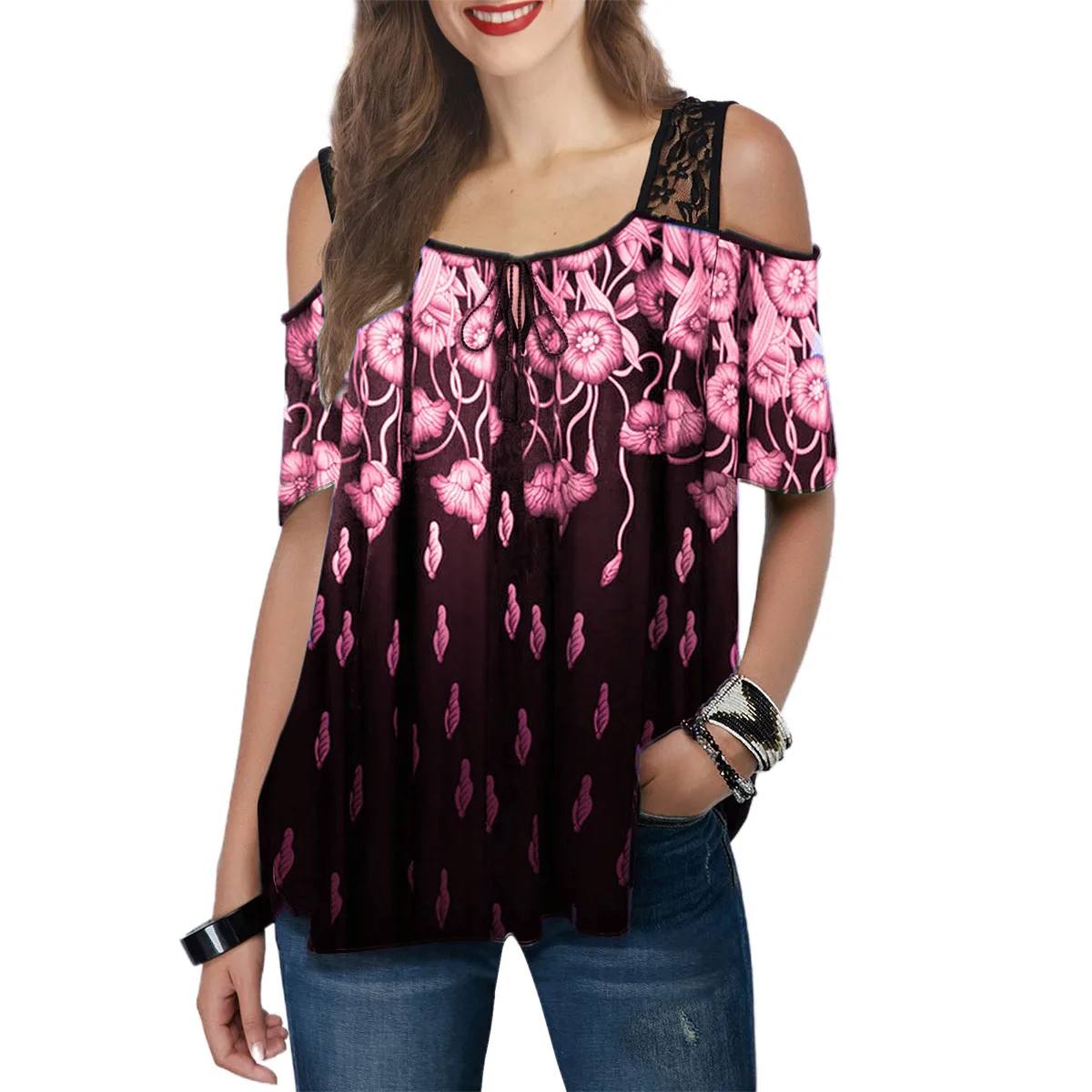

New Arrival 2020 Spring Summer T Shirt Tops Women Half Sleeve O-Neck Print T Shirt Casual Vintage Floral T Shirt Plus Size 5XL