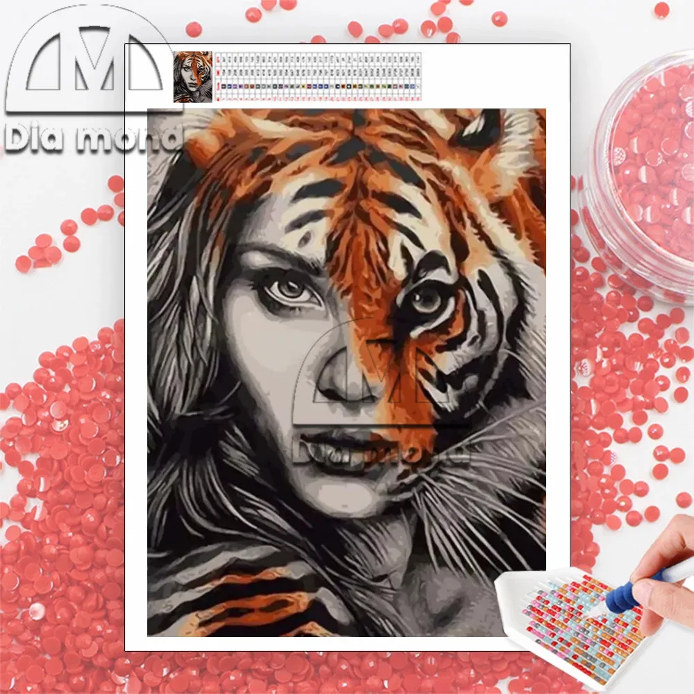 

5D Diy Diamond Painting Tiger Girl Full Drill Diamond Rhinestones Pictures Mosaic Art Cross Stitch Animal Cartoon Handmade Decal