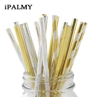 300pcs blue coral mint and gold foil paper straws metallic gold party theme bridal shower decorations cocktail drinking straws