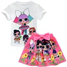Лидер продаж, детский комплект одежды с милой мультяшной куклой Lol Surprise для девочек, костюм, футболка + юбка, милая одежда принцессы, костюмы для девочек, платье LOL