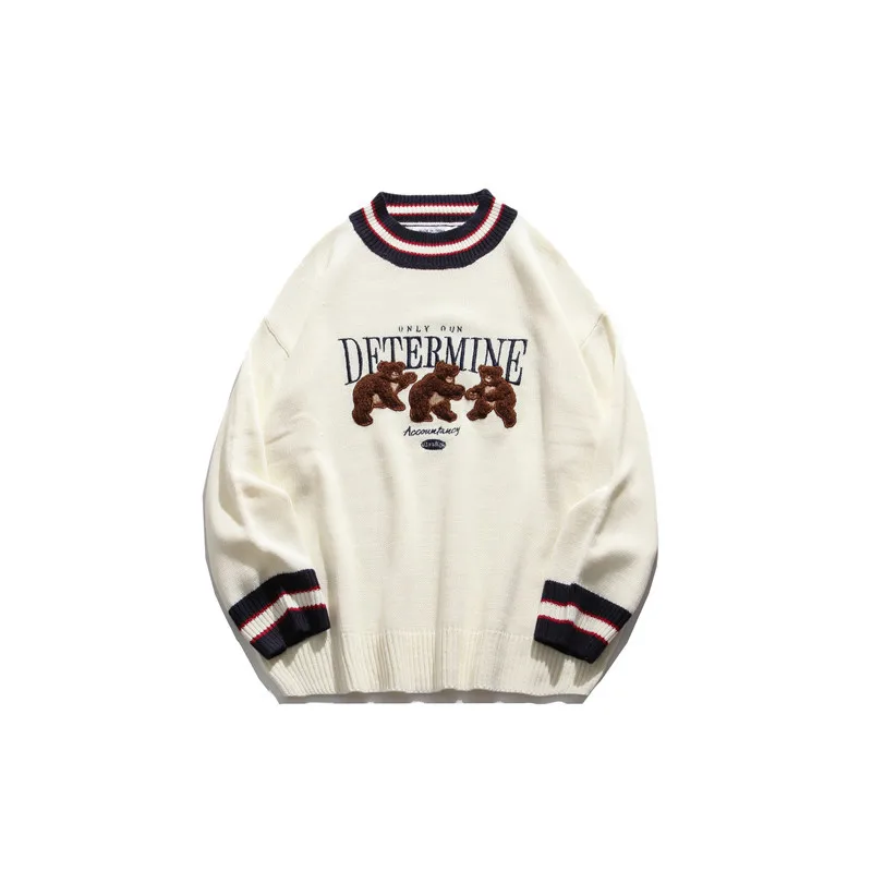

Harajuku couple's clothing bear color contrast net red foreign style sweater men's and women's clothing 2020 new knitwear
