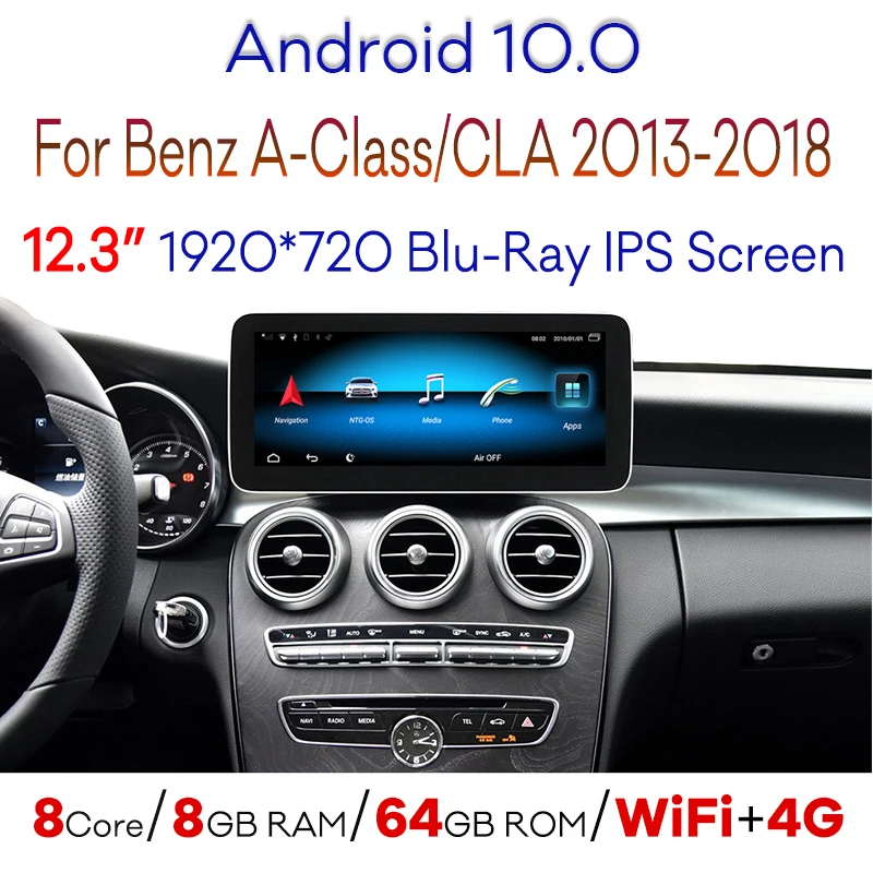 12 3 &quot4G LTE Andriod 10 8 ядер + 64 ГБ дисплей для Benz A класс W176 CLA C117 / X156 NTG 4 5/5 0 2012 2015