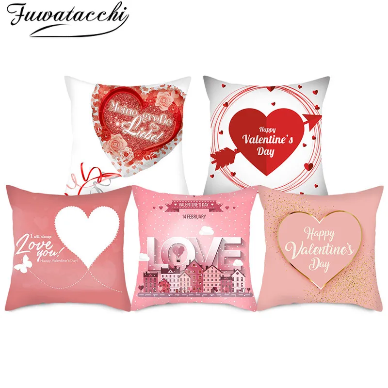 Чехол для подушки Fuwatacchi с принтом в виде сердца розовые и белые наволочки