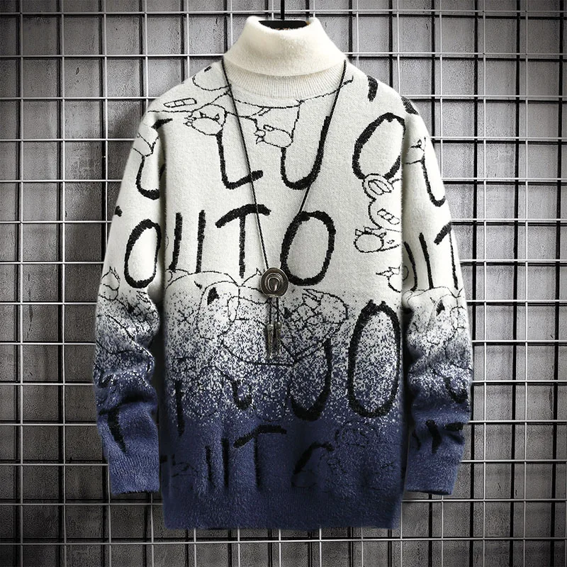 

Свитер с высоким воротником мужской осенне-зимний утепленный мягкий восковой мужской свитер трендовая Удлиненная рубашка Молодежный свит...
