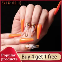 fake nails nail art tips press on false tipsy with glue coffin stick designs clear display set artificial box detachable long