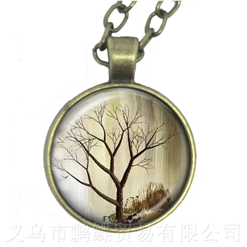 Ожерелье с изображением дерева жизни и Луны стеклянный купол рисунком ювелирные