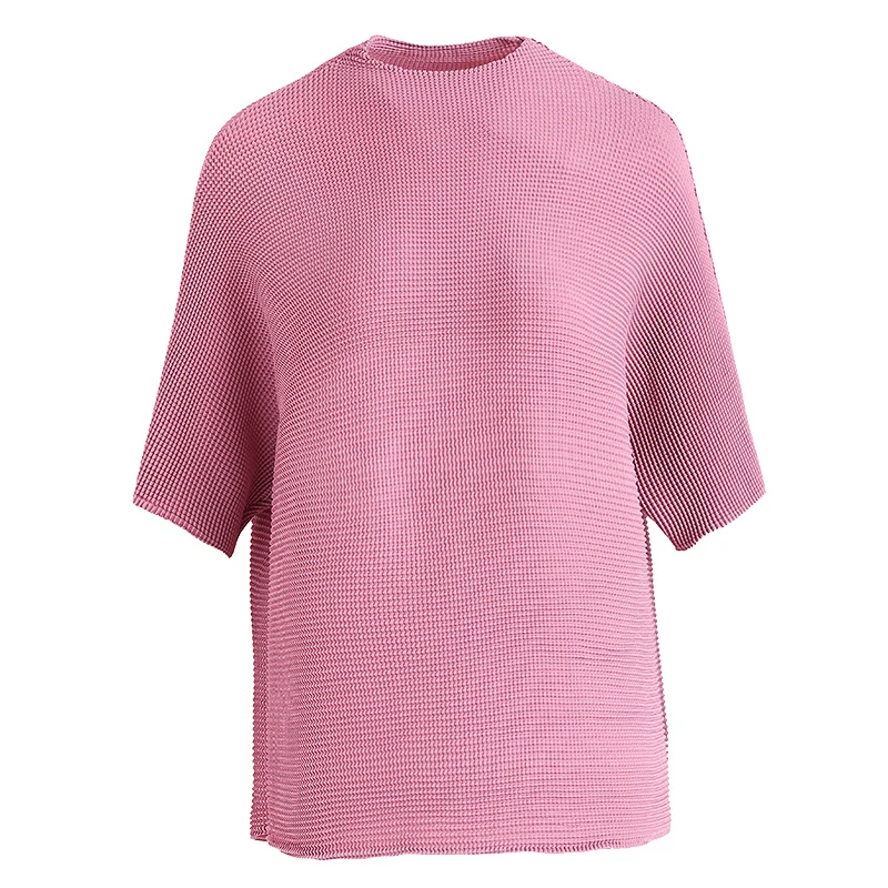 

Plus Size Tops For Women 45-75kg 2021 Spring Summer New Short Sleeved Big Stretch Miyake Pleated Short T-Shirts Female