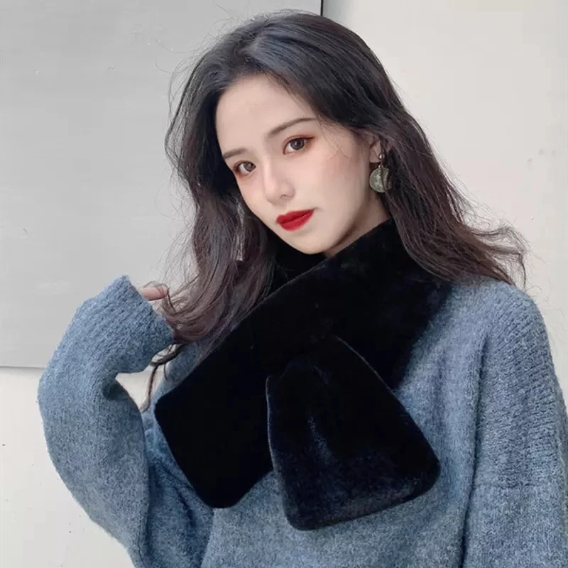 Женский зимний шарф из искусственного кроличьего меха белый серый красный