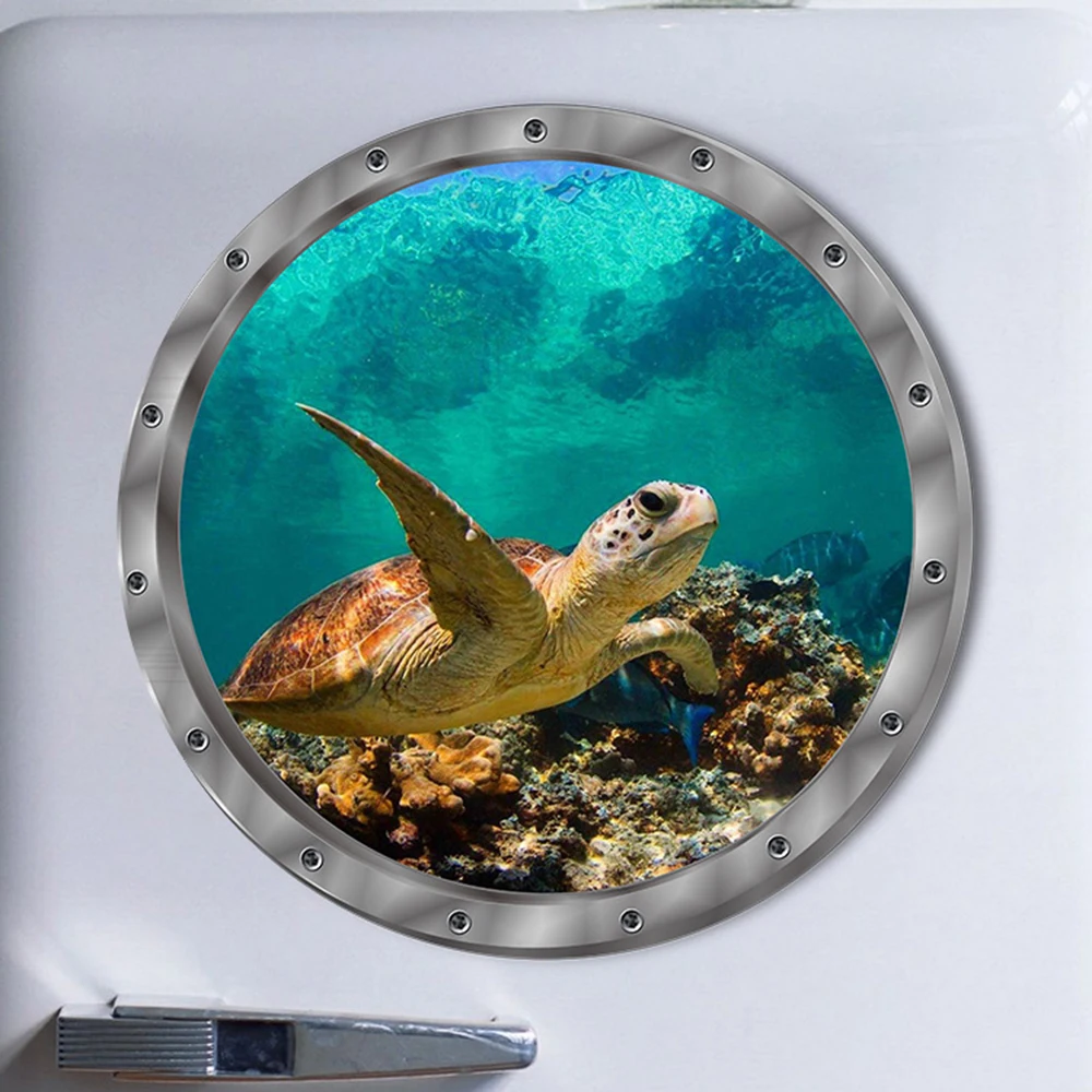 Fish Ocean View Windows Wall Door Stickers For Washing Machine Bathroom Decor Furniture Films Decorative & Posters | Дом и сад