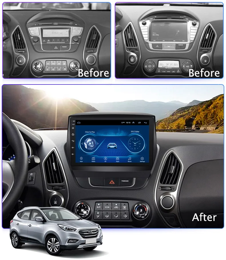 Android 8,1 " ips автомобильный радиоприемник для 2009 2010 2011 2012- hyundai IX35 GPS; Мультимедийный проигрыватель с Bluetooth wifi OBD2